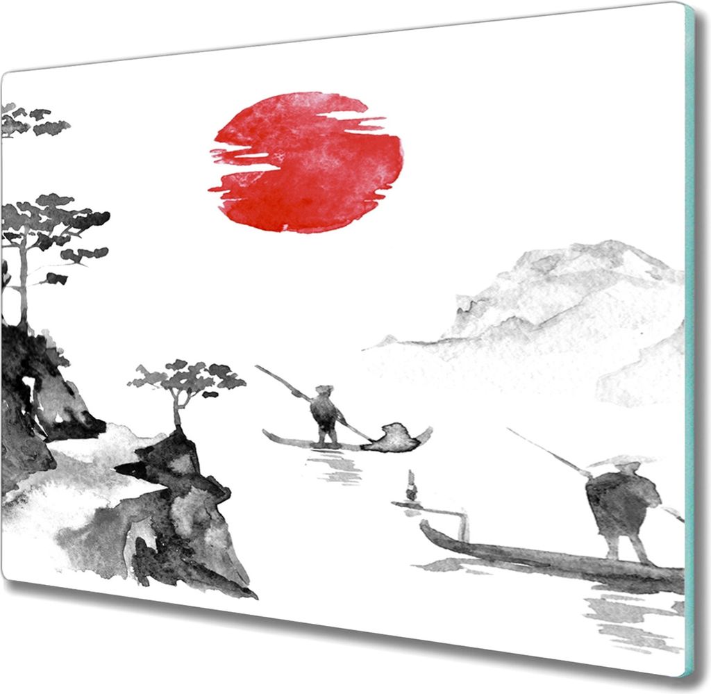Coloray Hackbrett Herdabdeckplatte 60x52 cm Küchenbrett Kochplattenabdeckung Schneidebrett - Japanische Tinte Asian Fischer