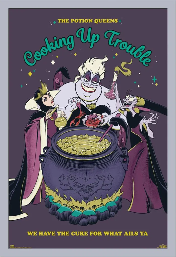 Disney Villains Poster Cooking Trouble + Cornice MDF Argento Maxi Shinsuke