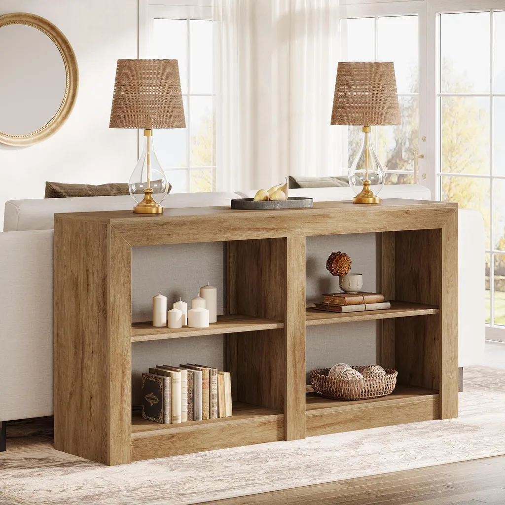 Console Longue 150cm Chêne Rustique, Structure Stable Derrière Canapé - 4