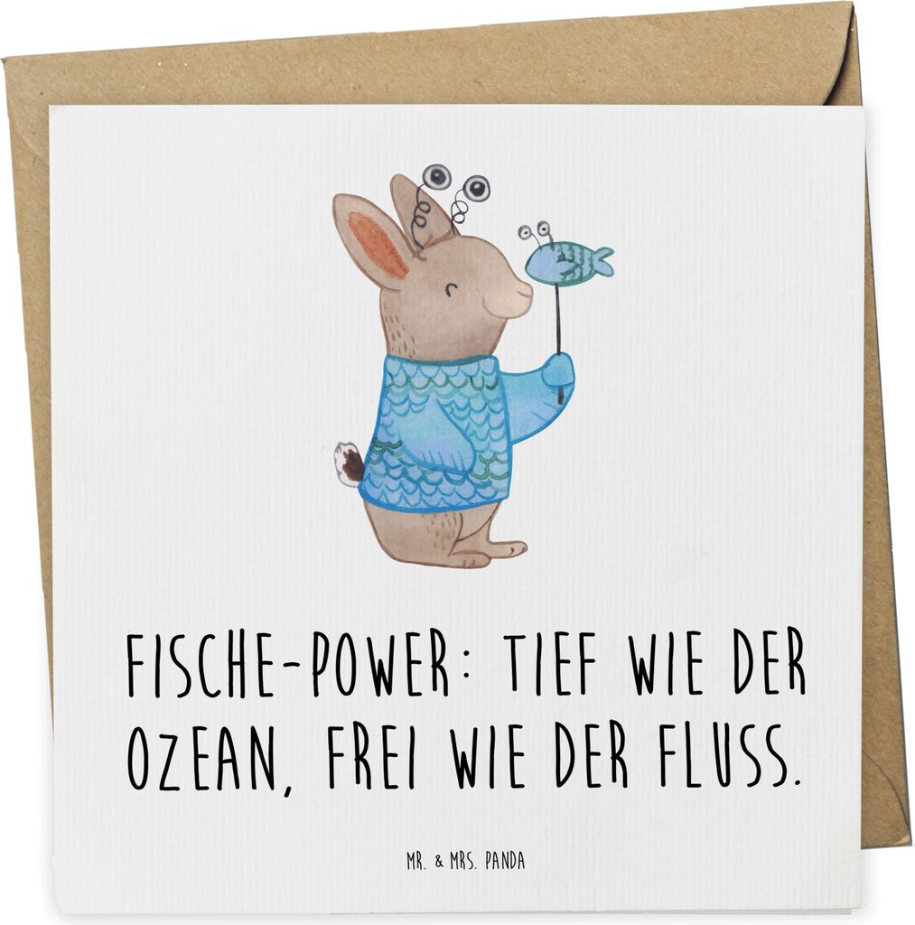 Mr. & Mrs. Panda Glückwunschkarte Fische Astrologie - Weiß - Geschenk, Sternzeichen, Geburtstagsgeschenk, anlasskarte, Fischer, Klappkarte, Gruß...