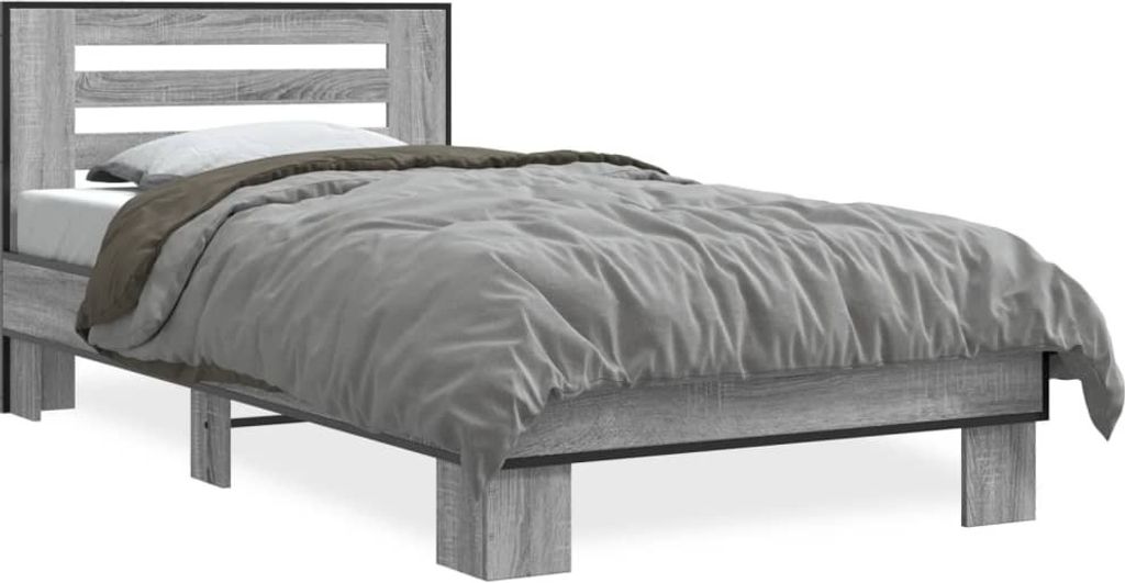 "2026 Promotion" Bettgestell moderne - Grau Sonoma 100x200 cm - Holzwerkstoff und Metall - Polsterbett CC30275