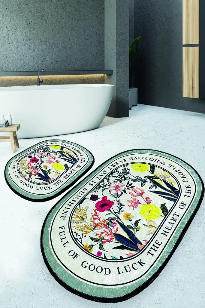 Tapis de Bain Multicolore en Polyester - Lot de 2 Pièces Moelleuses 60x100 cm