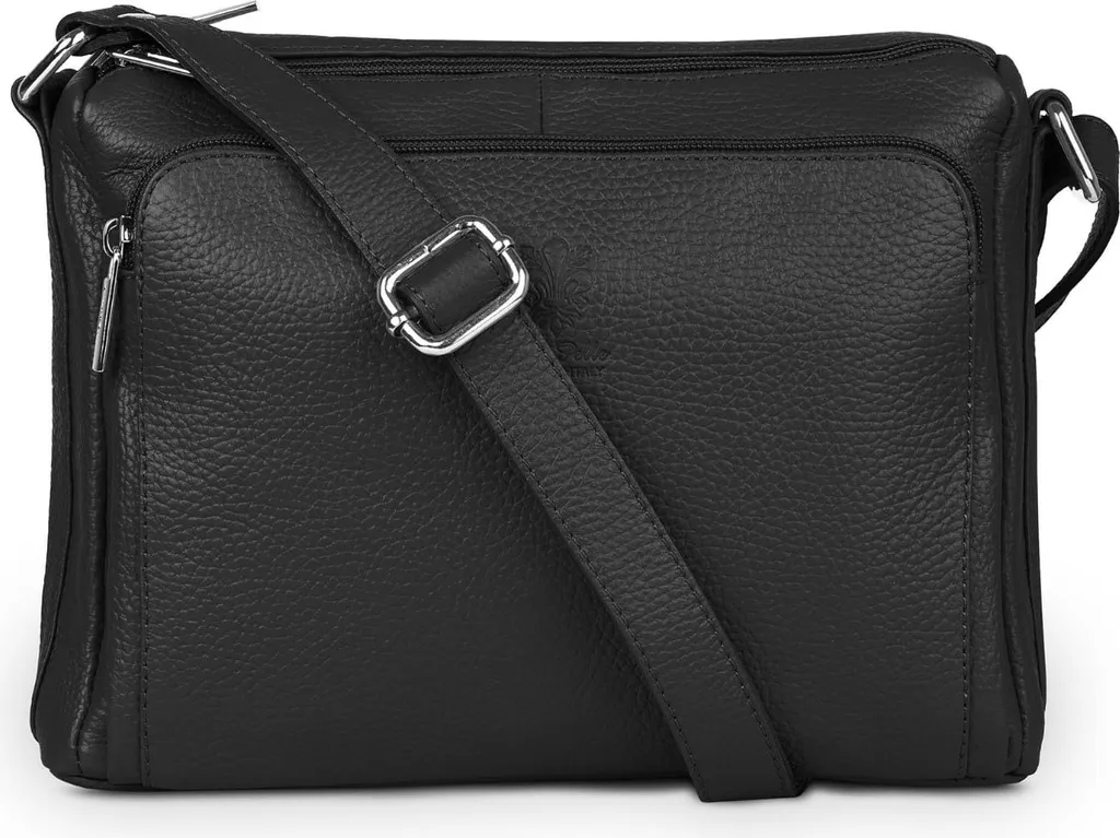 Sac à main Vera Pelle en cuir véritable noir 2 compartiments 27x20cm