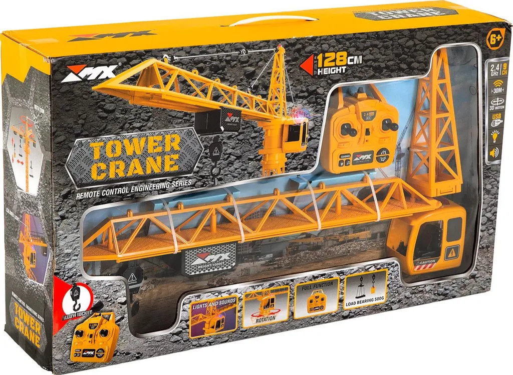 Grue de Construction Télécommandée Jouet Enfant XXL de 128 cm Jaune
