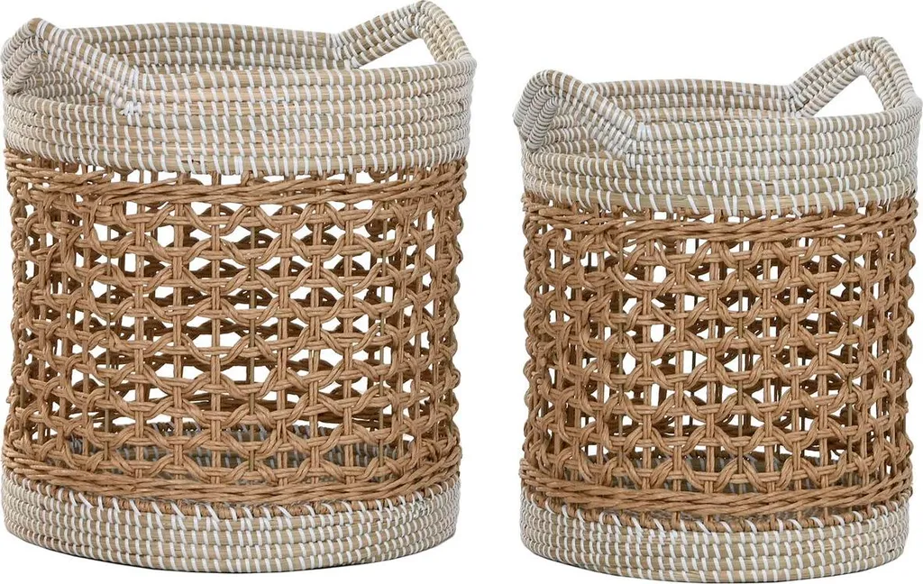Duo de paniers Home ESPRIT blanc naturel en fibres naturelles tressées