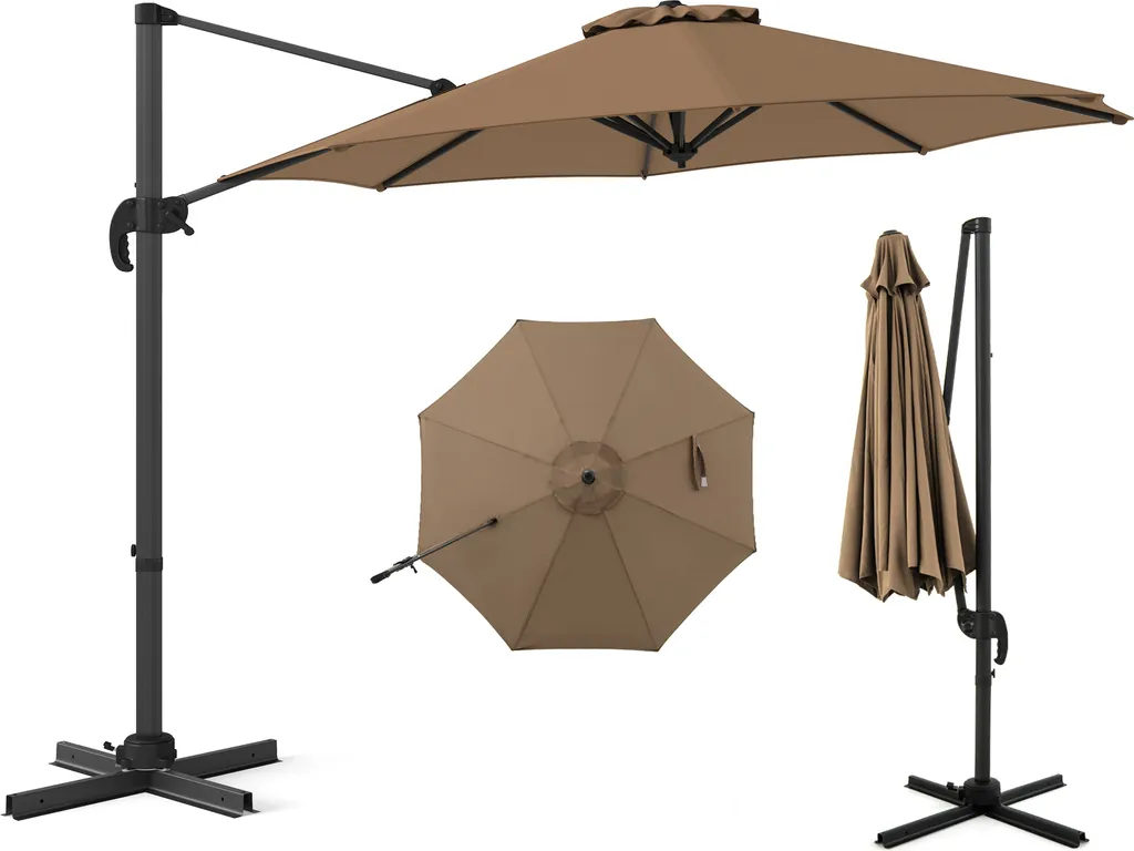 Ombrellone Da Giardino COSTWAY 230 Cm – Inclinabile, Tettuccio Ventilato, Manovella, Palo In Metallo, 6 Stecche, Marrone