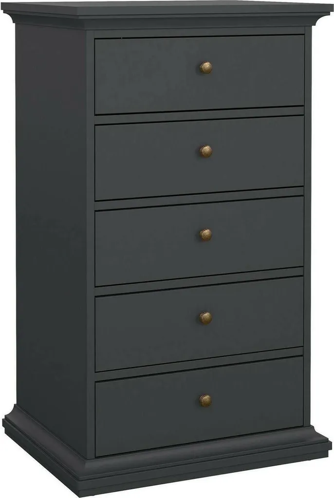 Chiffonnier de Chambre Pékin Gris à 5 Tiroirs - Meuble de Rangement Haut
