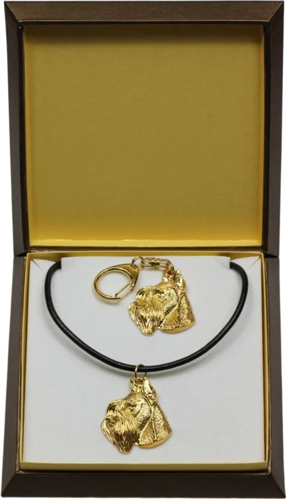 Schnauzer II Portachiavi e Collana Placcati Oro Art-Dog | Regalo Esclusivo