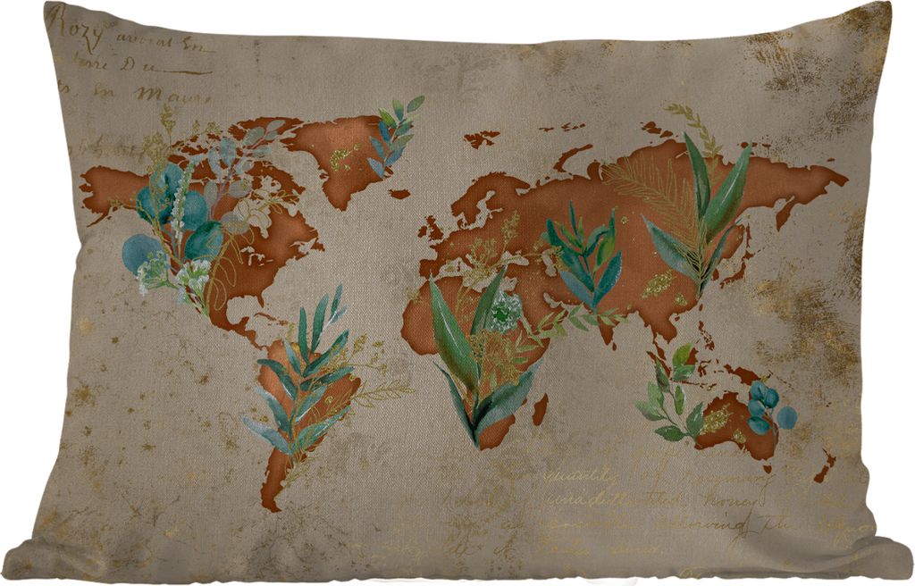 MuchoWow Outdoor Kissen - Weltkarte - Papyrus - Pflanzen - 50x30 cm - Wetterfest - Lounge Kissen - Sofa kissen - Wohnzimmer Dekoration