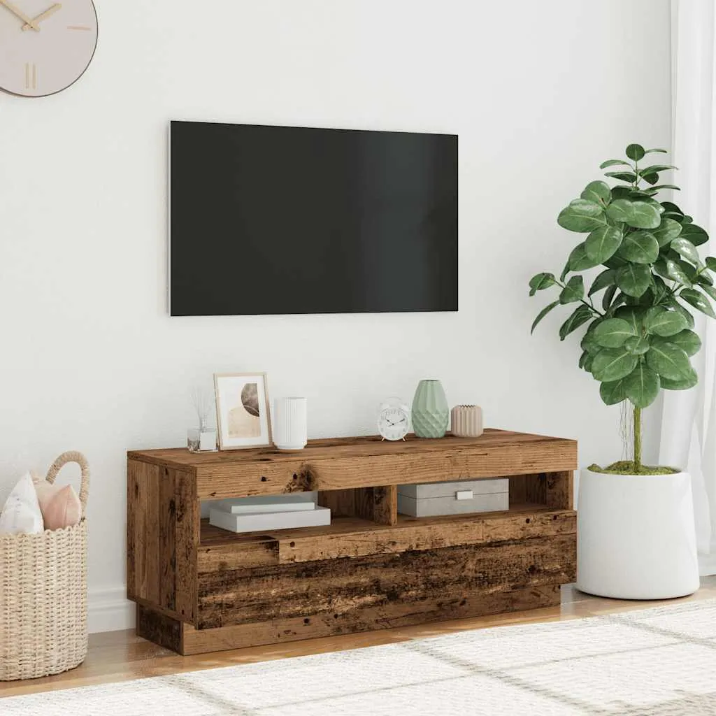 Mobile TV LED 100x35x40 cm in Legno di Recupero Massello | Design Unico - 4