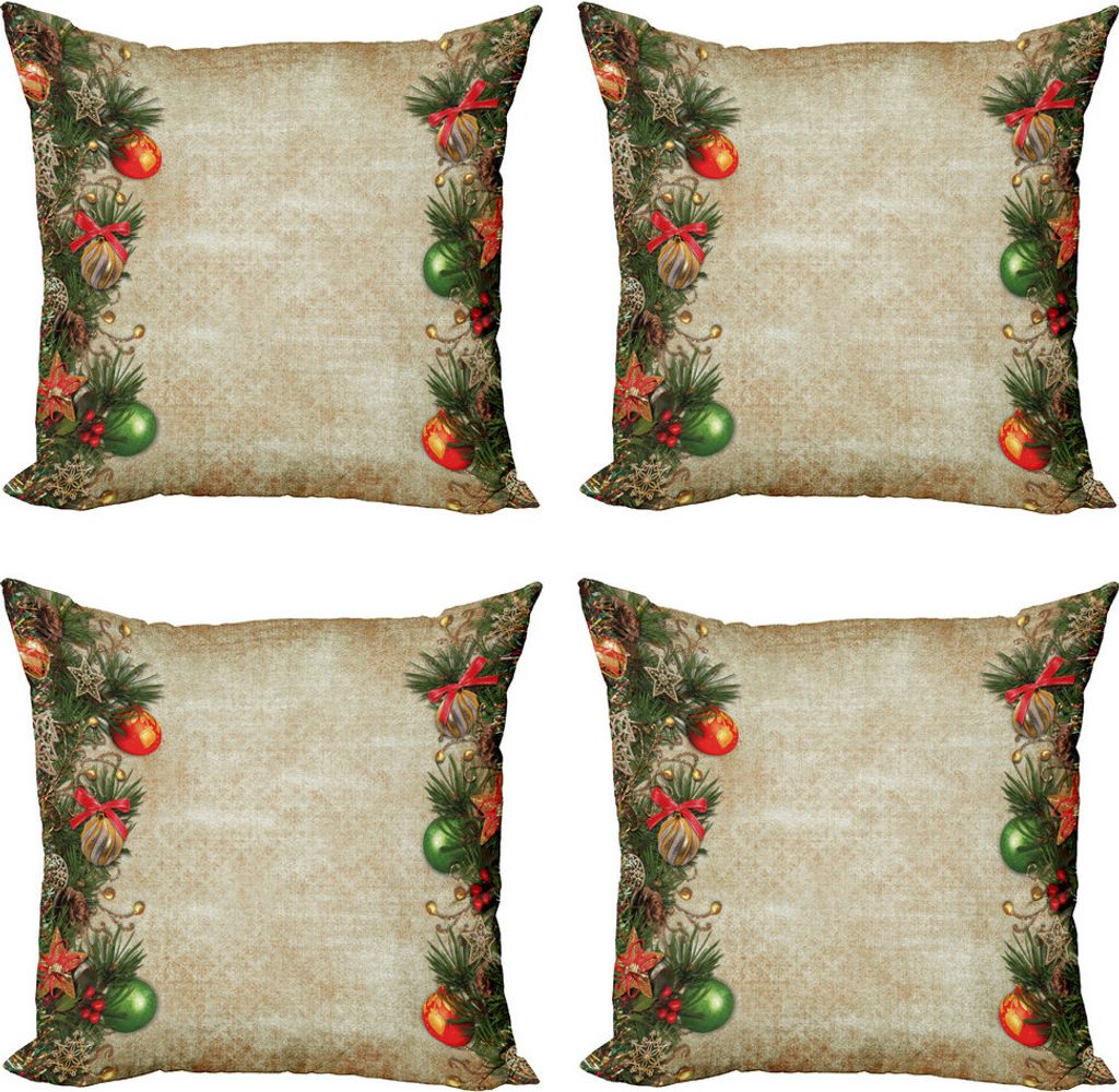 ABAKUHAUS Weihnachten Kissenbezug Set (4 Stück), Retro Rahmen Old Days, Moderner Doppelseitiger Digitaldruck, 45 cm x 45 cm, Mehrfarbig