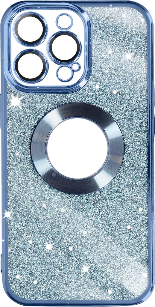 Apple iPhone 13 Pro Glitter Silikonhülle mit Chromumrandung – Blau