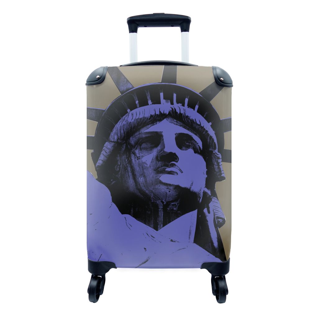 MuchoWow Koffer Handgepäck Trolley Rollkoffer Kleine Reisekoffer mit 4 Rollen - Lila Freiheitsstatue - Cabin Size < 55x40x23 cm & 55x40x20 cm - ...