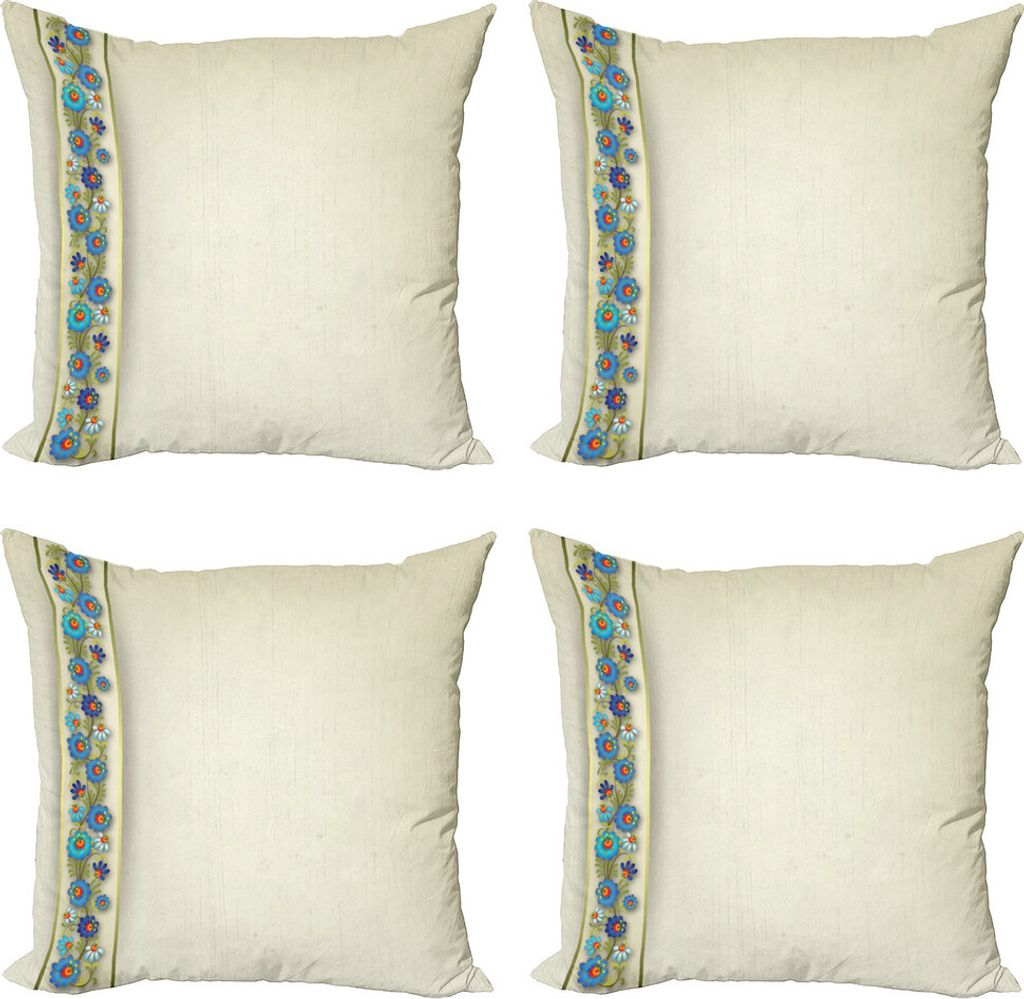 ABAKUHAUS Nicht-gerade weiss Kissenbezug Set (4 Stück), Vertikal Border-Detail, Moderner Doppelseitiger Digitaldruck, 45 cm x 45 cm, Eischale Mult...