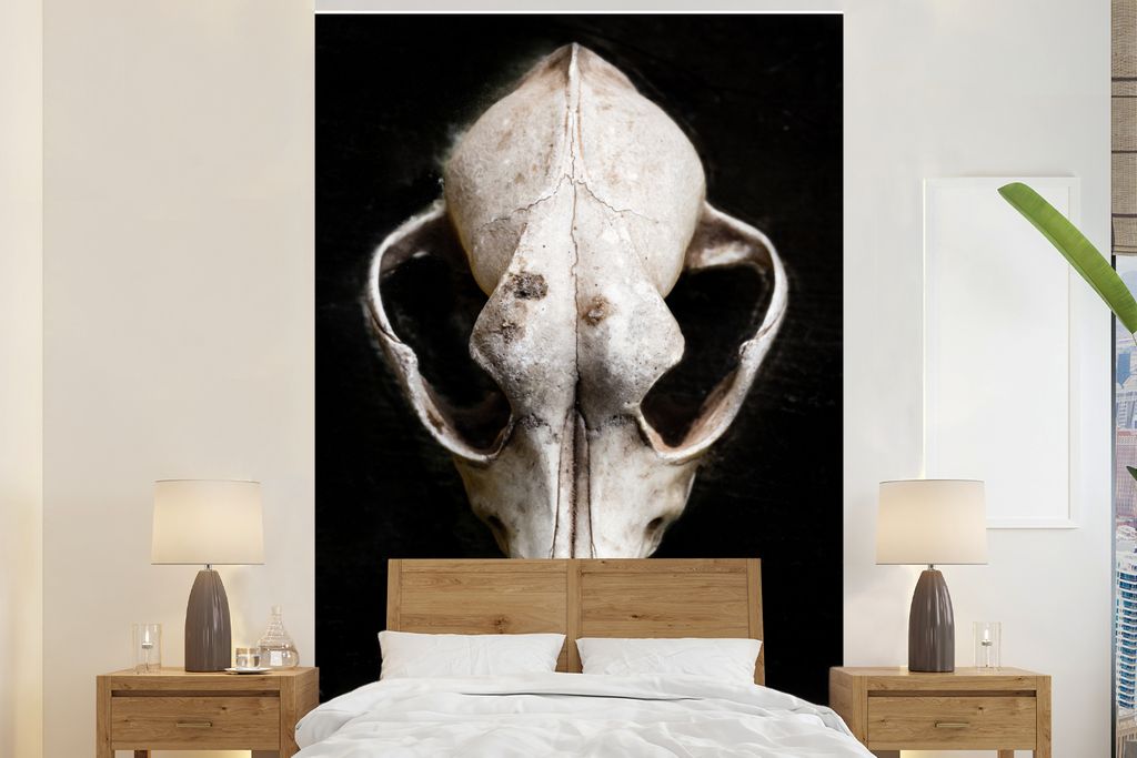 MuchoWow Fototapete für Wohnzimmer oder Schlafzimmer Wandtapete Vinyl Motivtapete Totenkopf - Hund - Schwarz - 160x240 cm - Vinyltapete