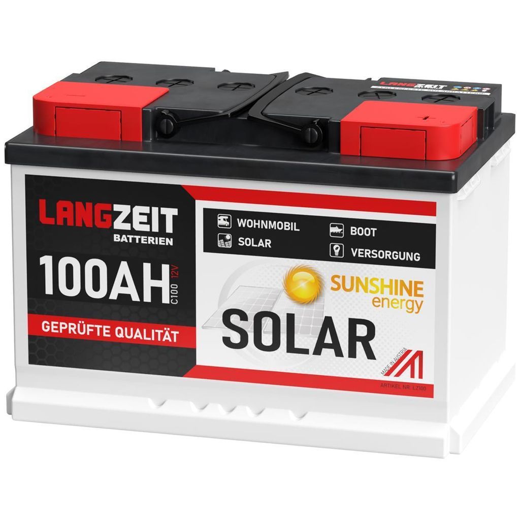 LANGZEIT AGM Batterie 100Ah 12V Solarbatterie Wohnmobil Batterie  Bootsbatterie Mover Deep Cycle AGM zyklenfest wartungsfrei ersetzt 90Ah 95Ah  : : Auto & Motorrad