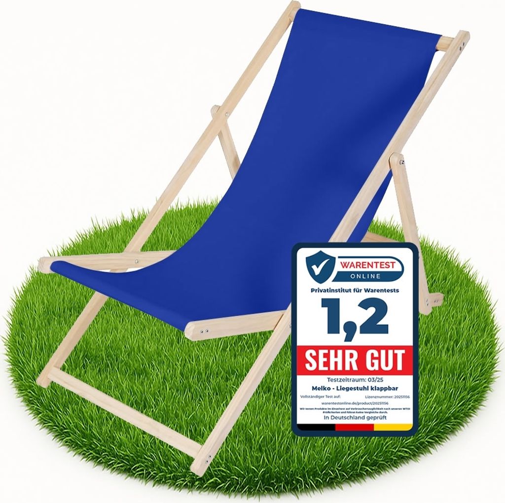 Strandstuhl klappbar Holz Blau verstellbar mit Segeltuchbezug