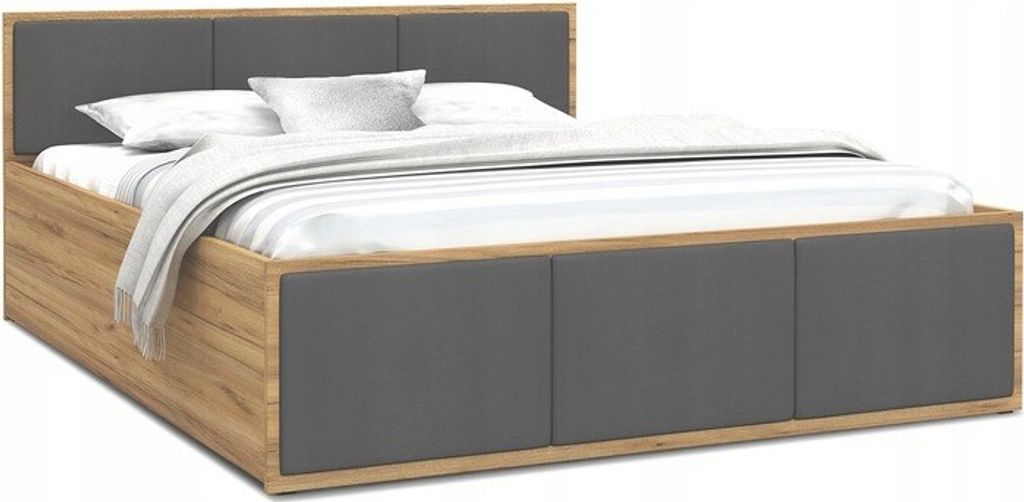 Bett mit Lattenrost Jugendbett Doppelbett eiche-grau 120 / 140 / 160 / 180 cm, Matratze:ohne Matratze, Breite:160x200 cm