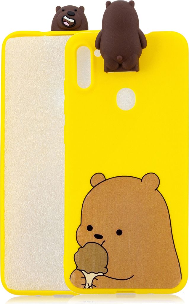 Für Samsung A11 Soft TPU Back Cover Cartoon Malerei Handyhülle Shell mit Halterung Braun Bär