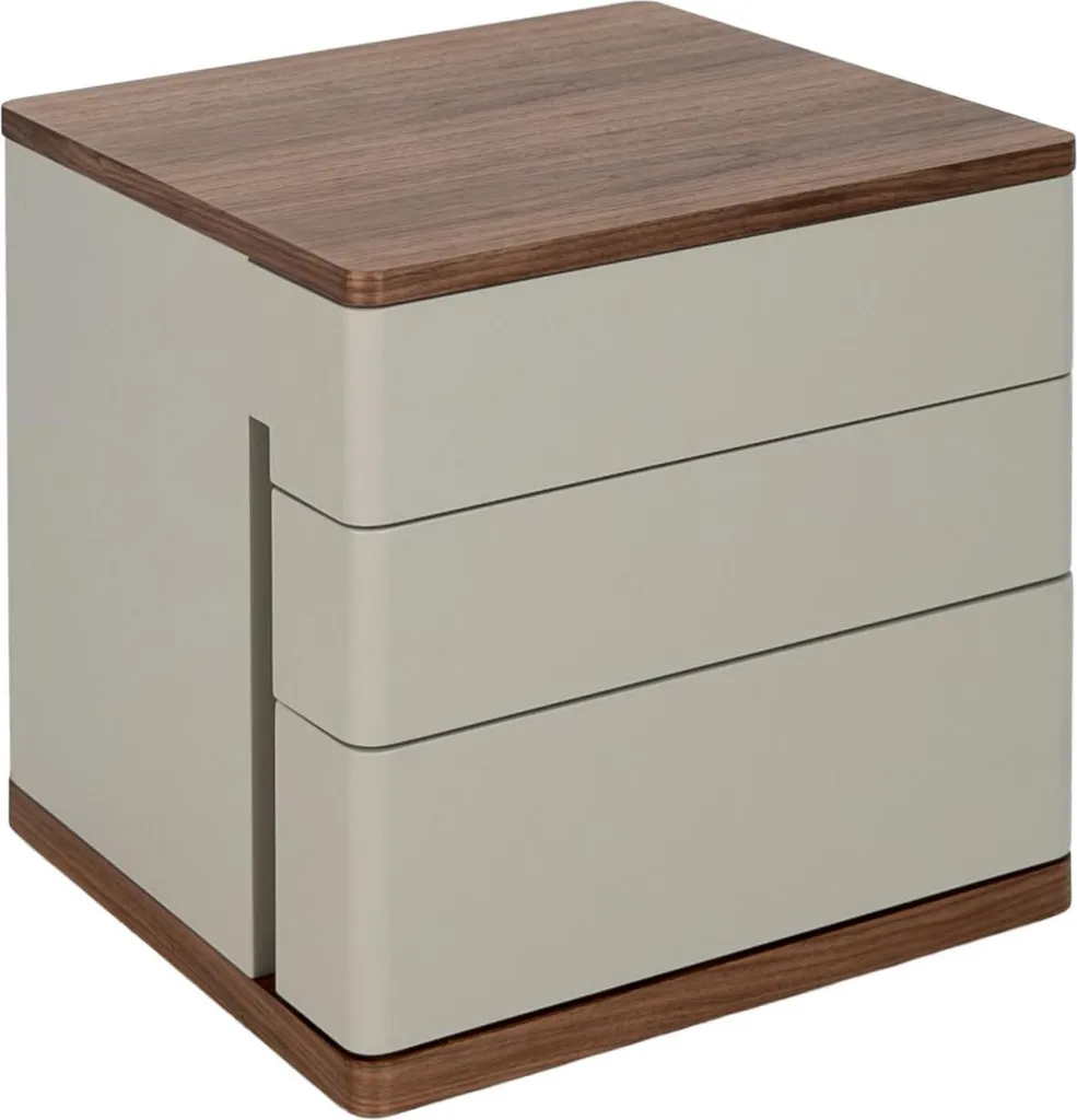 Table de chevet moderne en bois gris et placage noyer Angel Cerdá 7166
