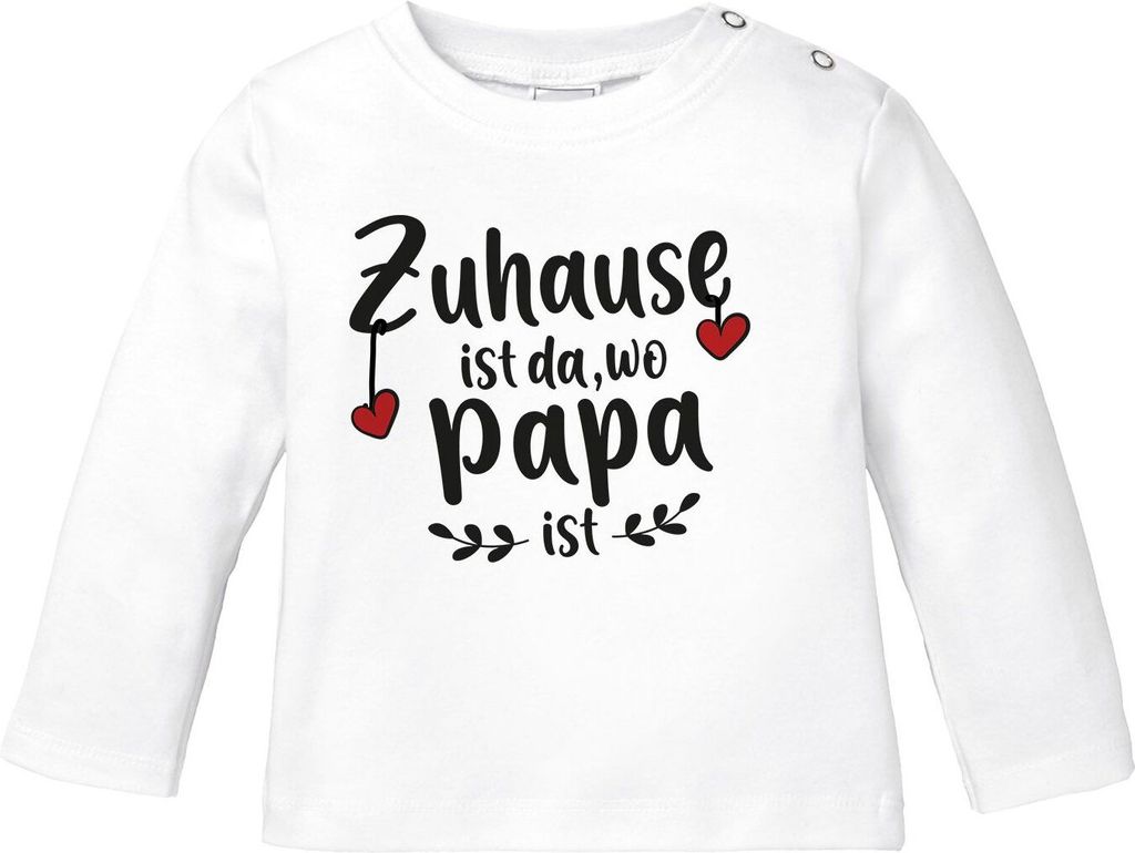Baby Langarmshirt Zuhause ist da wo Papa/Mama ist Herz Jungen Mädchen Oberteil Baumwolle SpecialMe Papa weiß 92/98 (16-24-Monate)