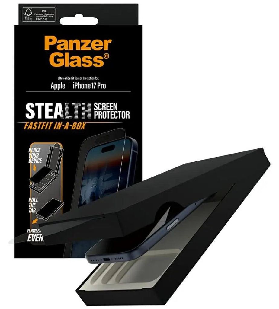 PanzerGlass Stealth Screen Protector iPhone 17 Pro | Ultra-Wide Fit w. FASTFIT IN-A-BOX