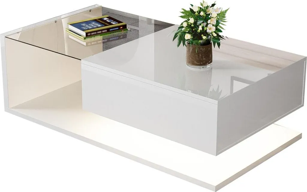 Table basse moderne blanche pour salon avec éclairage LED d'ambiance