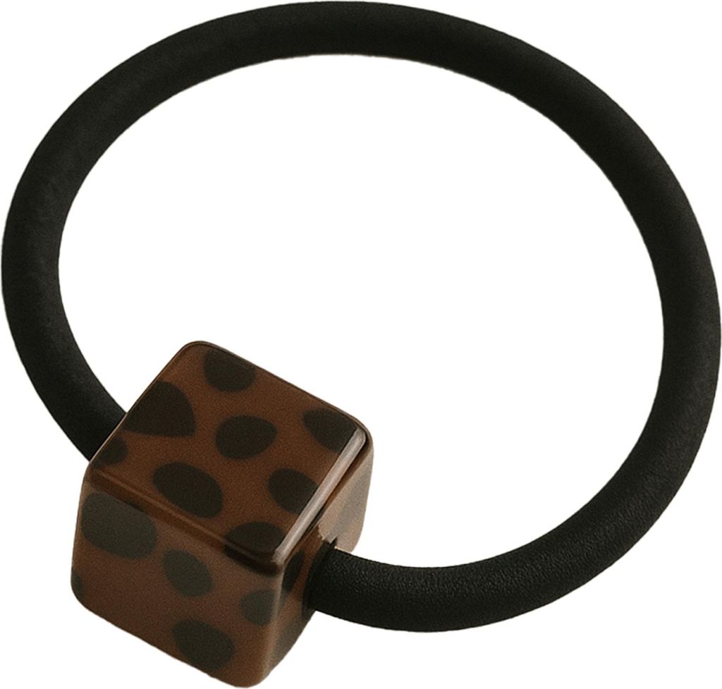 Haargummi mit kubischer Leopardenperle minimalistisch hellbraun