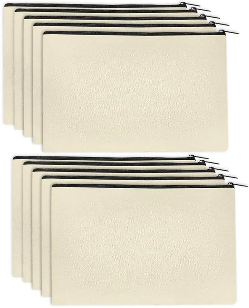 Lot 10 Trousses en toile robuste avec zip, pochettes DIY personnalisables