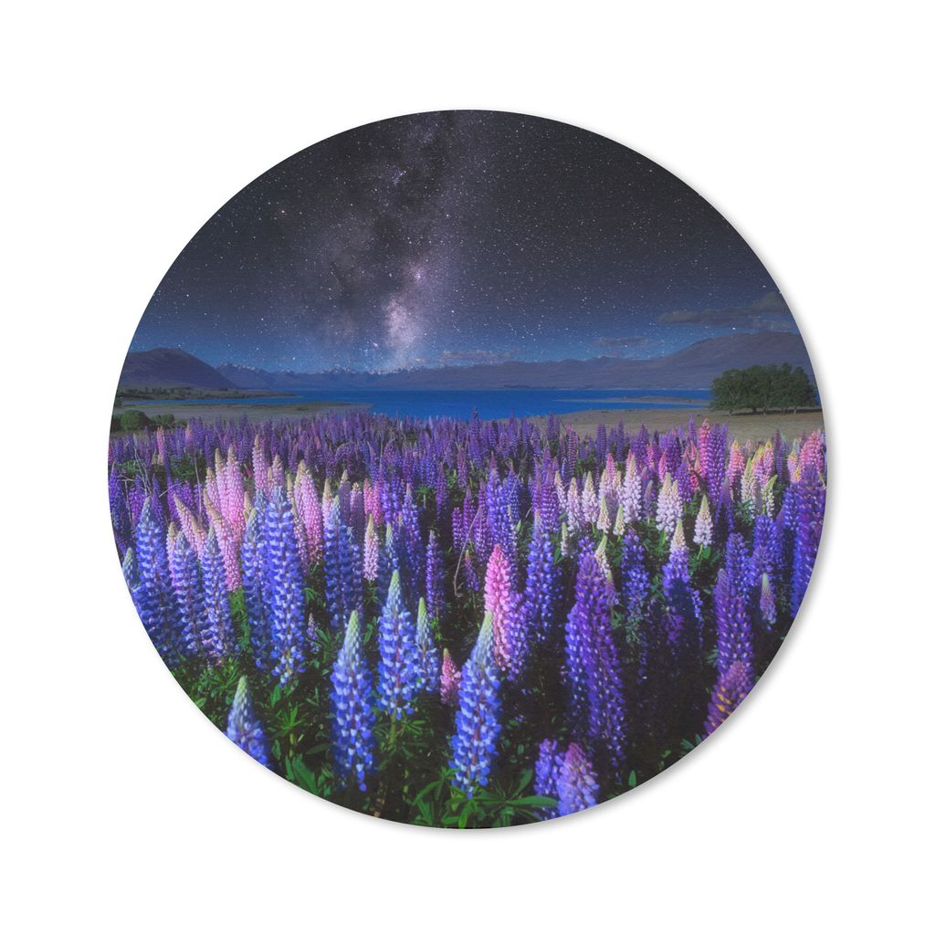 MuchoWow Mauspad Mousepad Blumen - Nacht - Lupine - Sternenhimmel - Lila - Natur 50x50 cm - Mousepads - Maus Mat - Pad - Mausunterlage - Vinyl