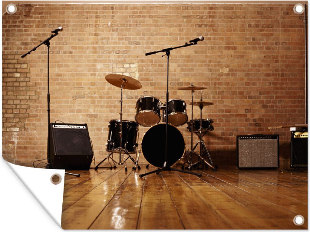 MuchoWow 40x30 cm Outdoor-Poster Gartendeko Sichtschutz Garten Poster für den Garten Komplettes Schlagzeug auf der Bühne