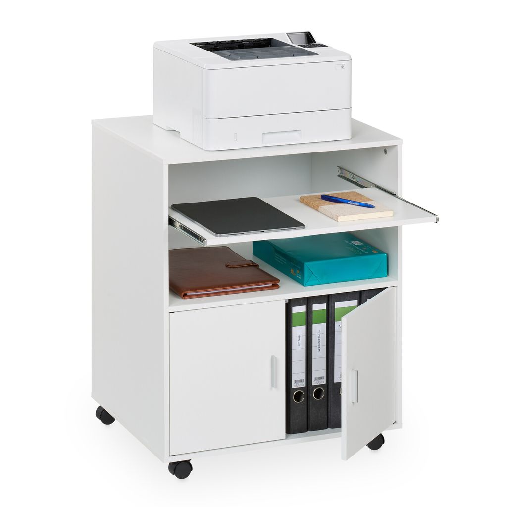 Büroregal auf Rollen - mit Tastaturablage - Türen - 74 x 60 x 48 cm - Druckertisch