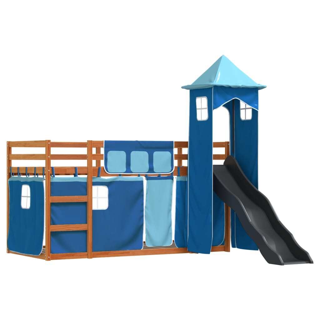 "im Sonderangebot"Bettgestell/Etagenbett - Einzelbett/Jugendbett - Erwachsene/r / Kind - mit Rutsche und Gardinen Blau 90x200cm - Klassische Betten...