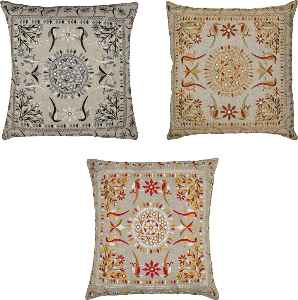 Marrakesch 3er Set Kissenbezug Kissen 40x40 cm groß | Sofakissen Kuschelkissen aus Baumwolle bestickt als Wohnzimmer Deko auf dem Sessel & Sofa | ...
