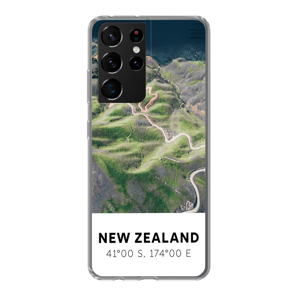 MuchoWow Handyhülle Schutzhülle Hülle für Samsung Galaxy S21 Ultra Neuseeland - Wasser - Grün - Strand Silikon Softcase Handy Hülle - Mobil...