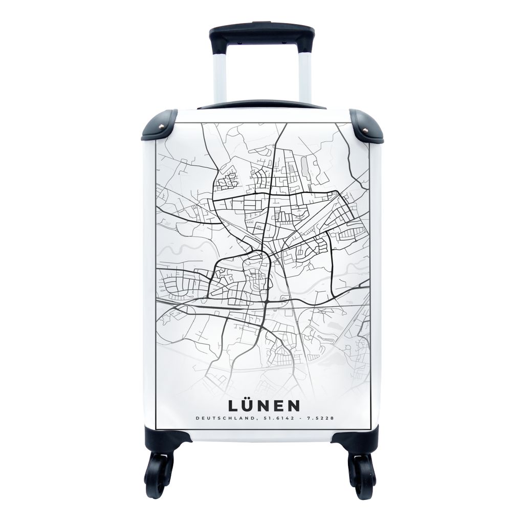 MuchoWow Koffer Handgepäck Trolley Rollkoffer Kleine Reisekoffer mit 4 Rollen - Lünen - Karte - Stadtplan - Cabin Size < 55x40x23 cm & 55x40x20...