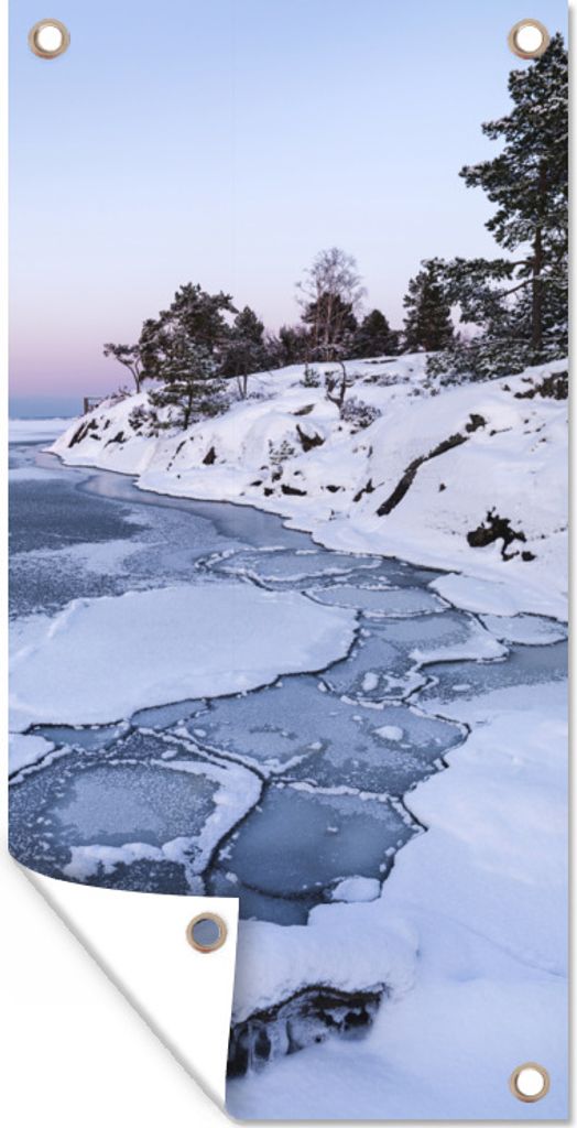 MuchoWow 80x160 cm Outdoor-Poster Gartendeko Sichtschutz Garten Poster für den Garten Meer - Eis - Schnee