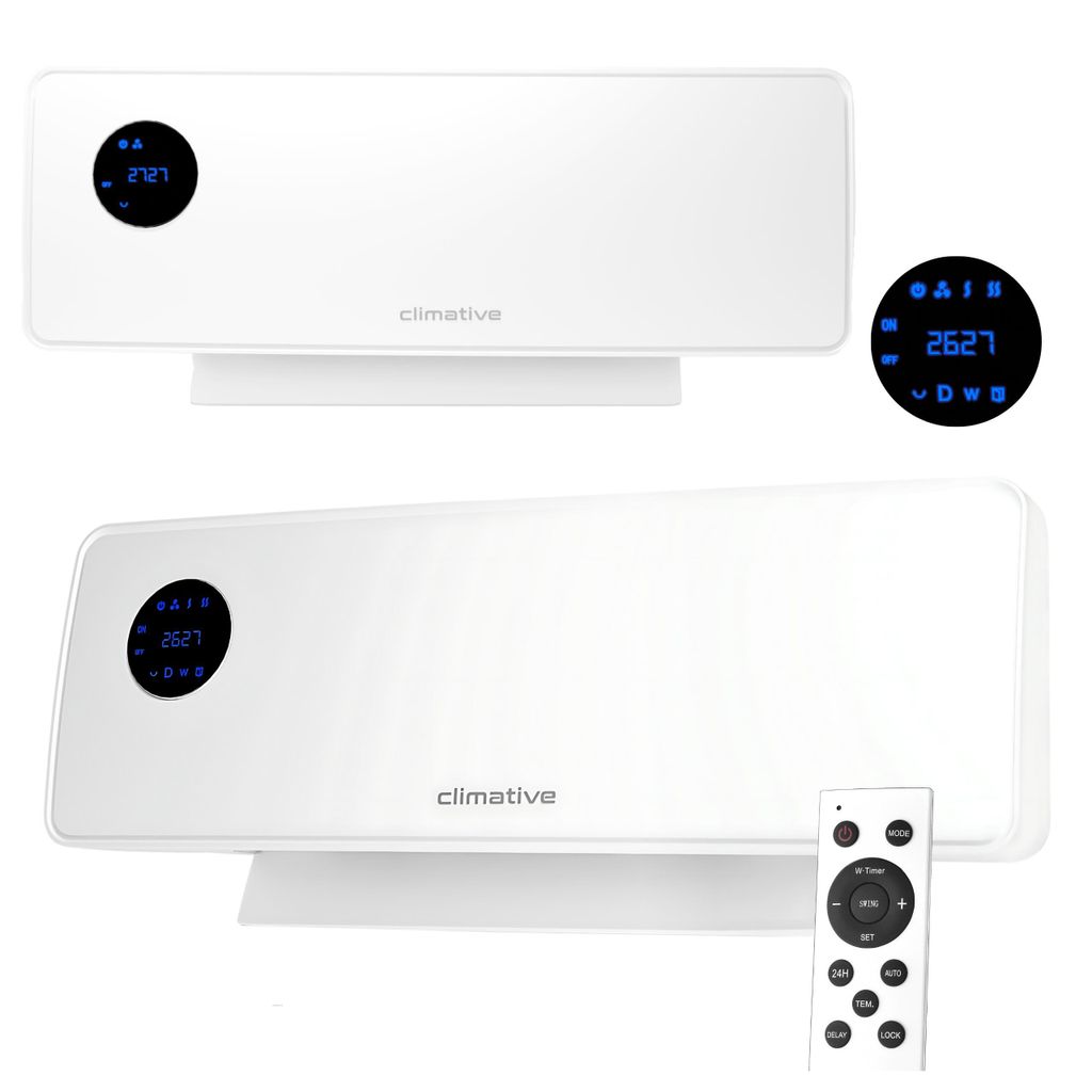 Luftschleier Climative SwingAir 2000W Elektrischer PTC-Heizstrahler Oszillierender Heizlüfter Leistungsstark Wandmontage 2kW mit Fernbedienung