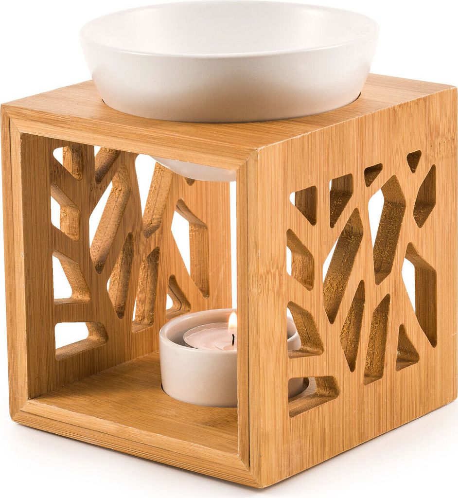 Duftlampe Pattern aus Holz und Keramik, weiß, für Duftwachse und ätherische Öle