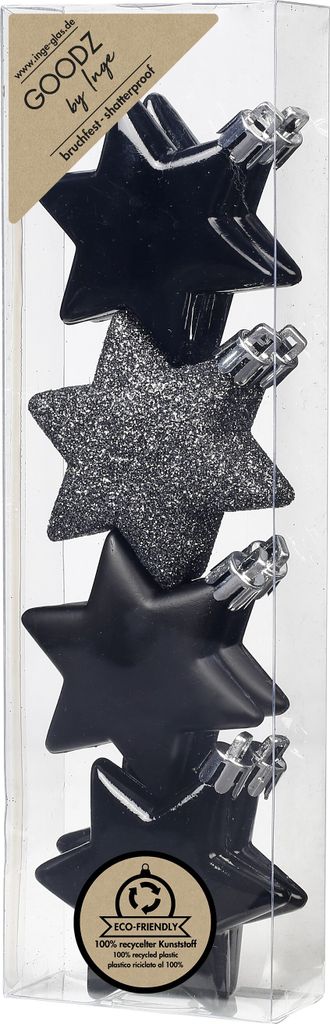 Christbaumschmuck Sterne 6cm Kunststoff 8er Set - Schwarz Produktbild 