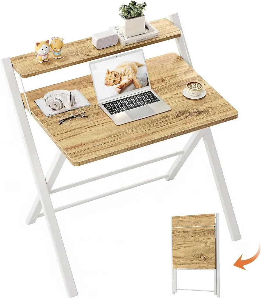 Bureau Pliant Beige - Table de Travail Petit Espace Pliable