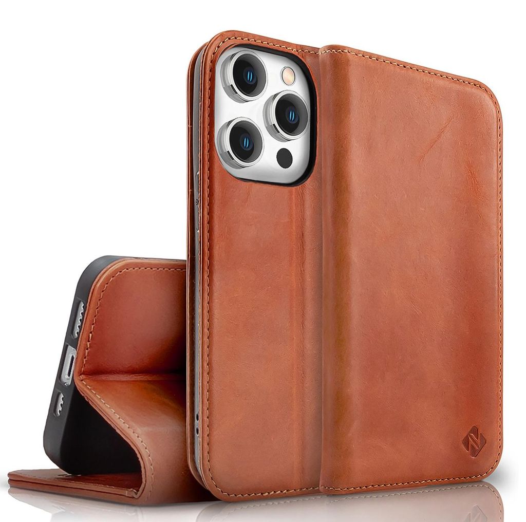 NALIA Custodia flip in vera pelle per iPhone 15 Pro, cover Immagine del prodotto 