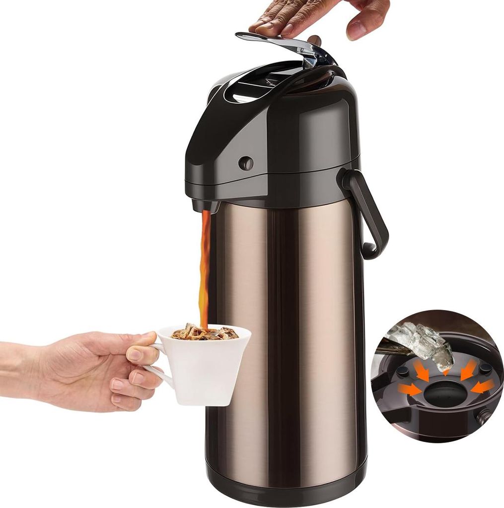 Kaffeekaraffe aus 316 Edelstahl, 2,2L, Doppelpumpen-Verteiler, Lazy Susan Basis, Einfaches Ausgießen & Leicht zu Reinigen