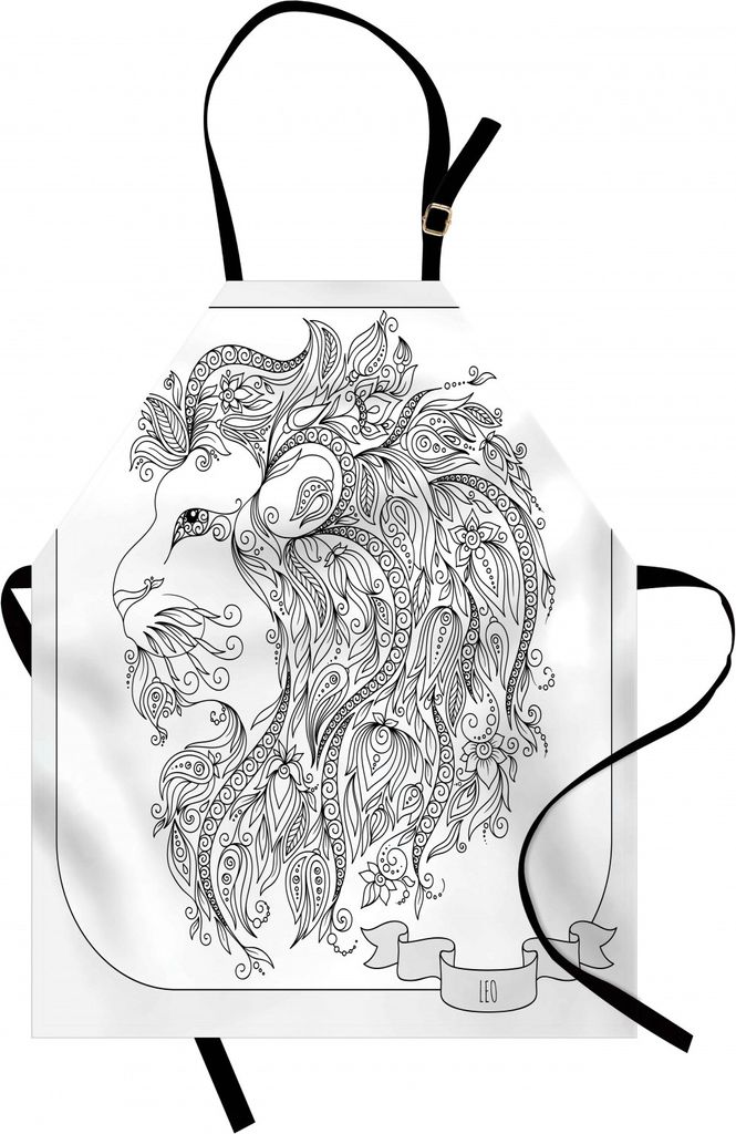 ABAKUHAUS Tierkreis Kochschürze, Visage von Sternzeichen Leo mit Blumen auf Haar der König von Forest Horoskop Theme, Farbfest Höhenverstellbar ...