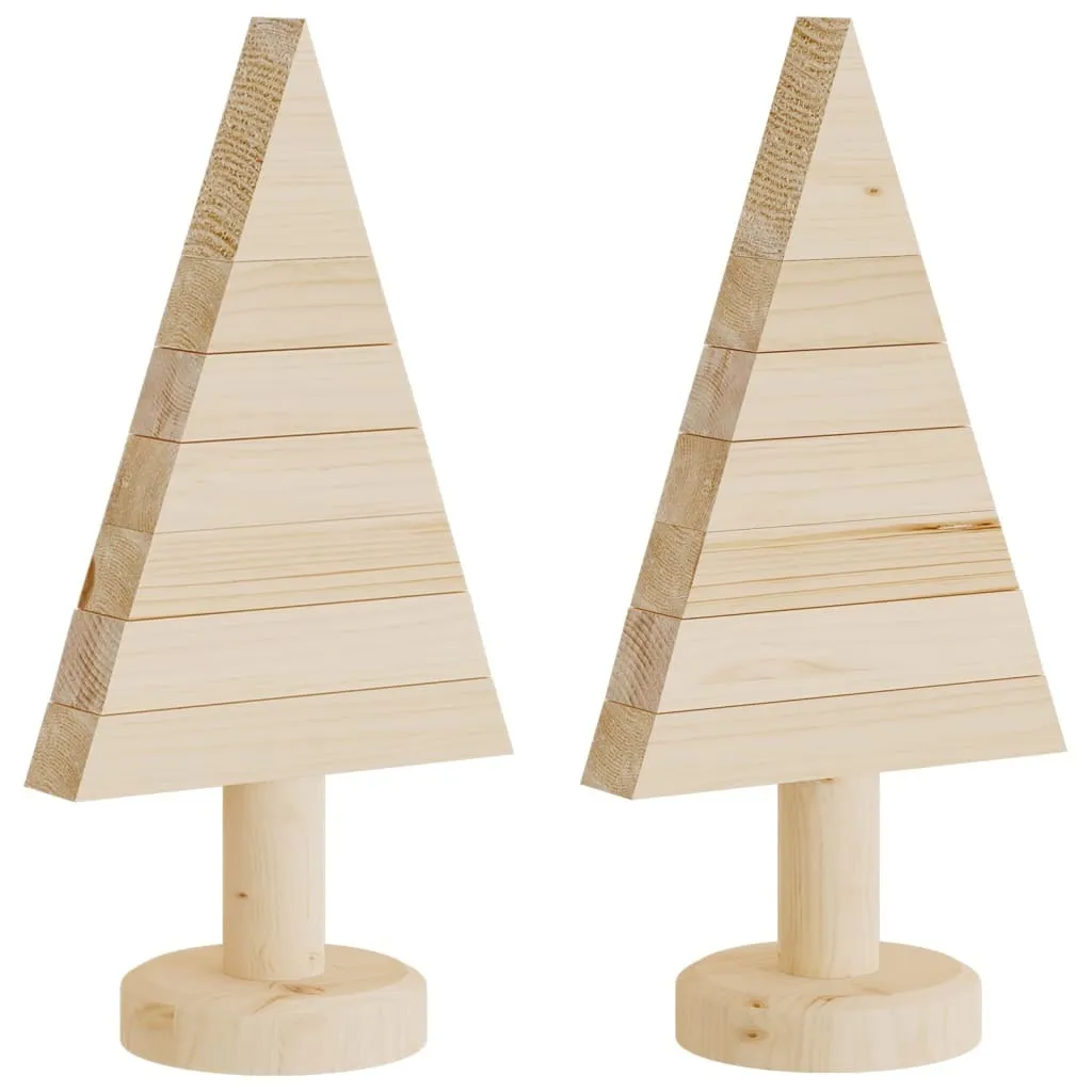 Lot de 2 Sapins de Noël Décoratifs en Pin Massif - Bois Naturel 30 cm