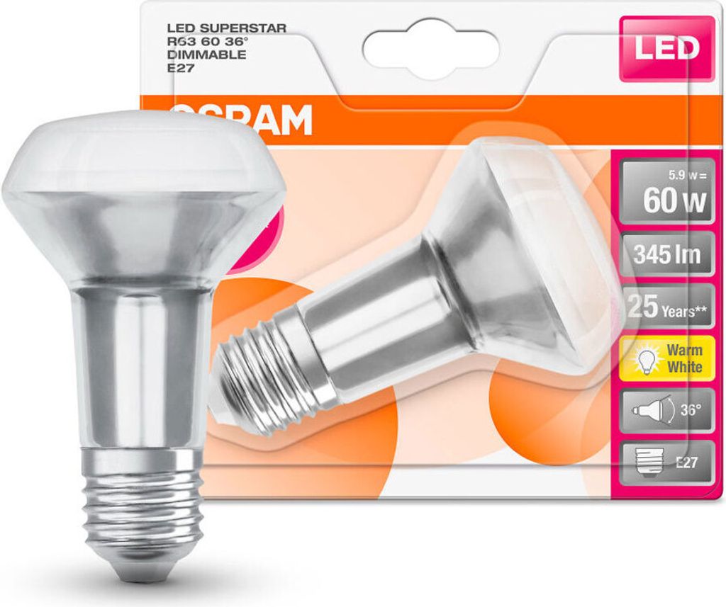 A product package for an LED light bulb, with the product itself shown in front and a smaller image of the bulb on the packaging.