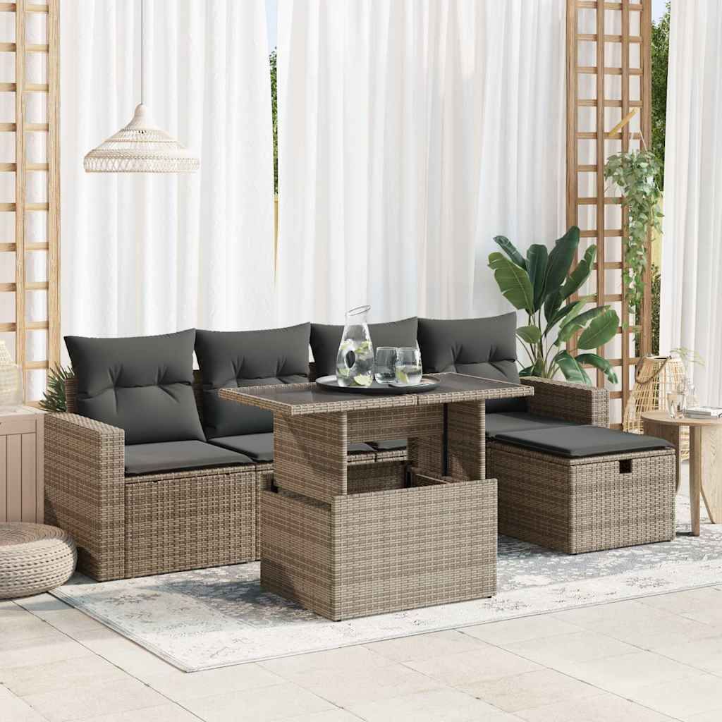 CLORIS 6-tlg. Garten-Sofagarnitur mit Kissen Grau Poly Rattan 3327810