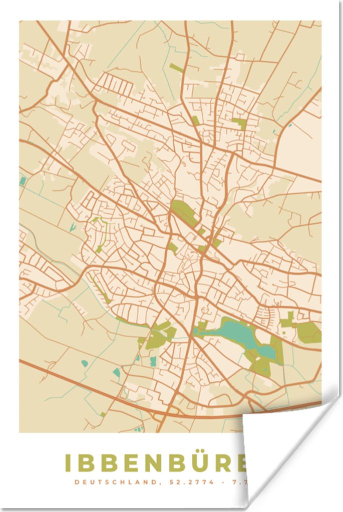 MuchoWow Poster Ibbenbüren - Stadtplan - Vintage - Karte 60x90 cm - Wanddekoration