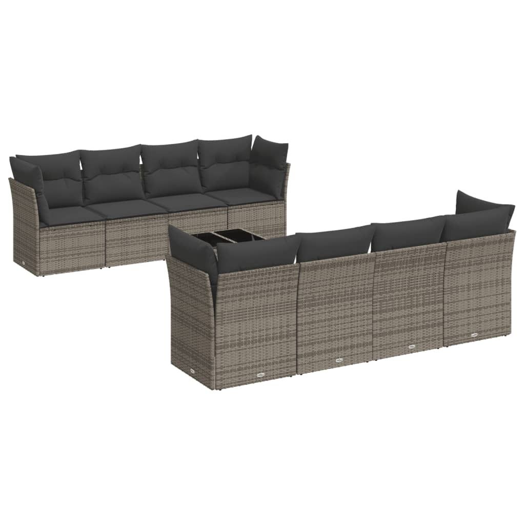"im Sonderangebot" 9-tlg. Garten-Lounge-Set - elegantes Design - Sitzgruppe/Gartengarnitur - mit Kissen Grau Poly Rattan - Terassenmöbel DEMöbel3...