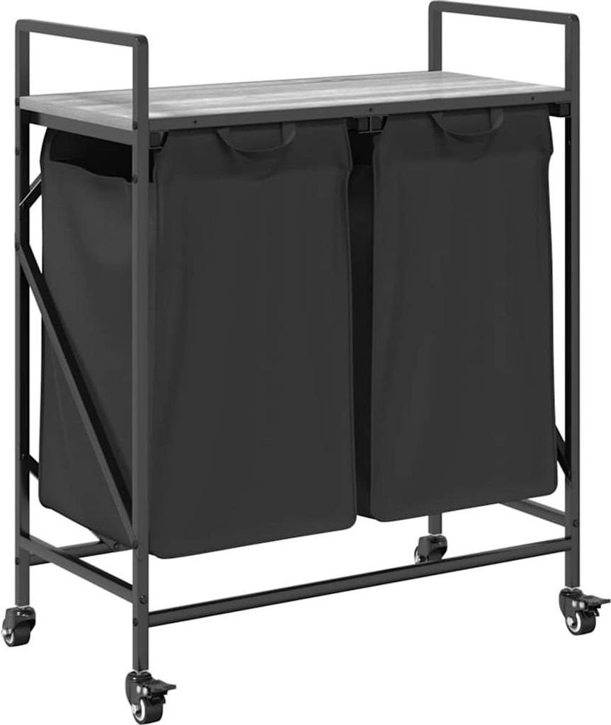 Wäschekorb 2 Fächer mit Rollen Grau Sonoma